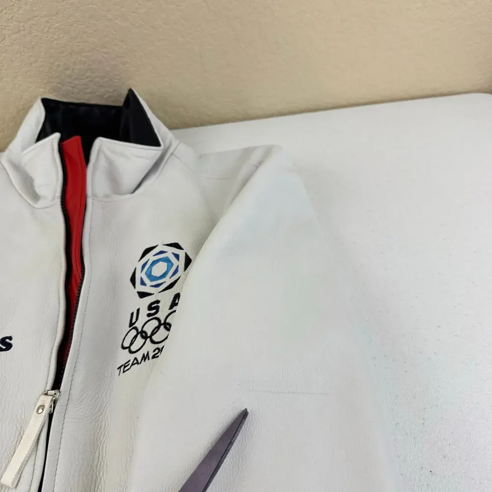 ROOTS 2006 White Leather Olympic Jacket Team USA Torino Mens Size M